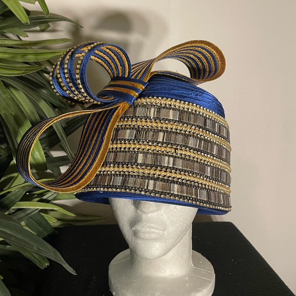 Donna Vinci Couture (H13295) Royal Blue Embellished Hat